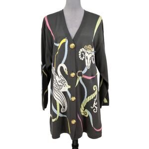 Laurel Escada Sweater Womens 6 US 36EU Gray White Swan Long Cardigan 90s Vintage